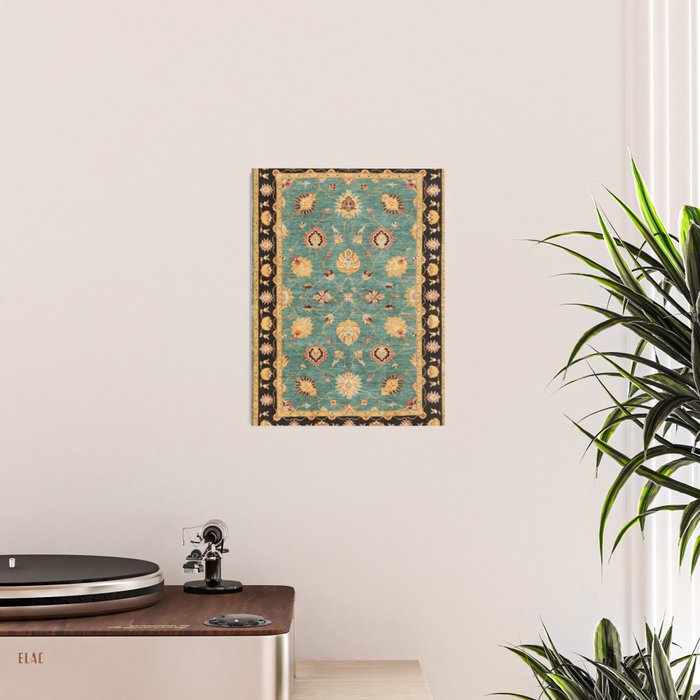 Oushak  Antique Gold Teal Turkish Rug Print Poster Gallery Image 2