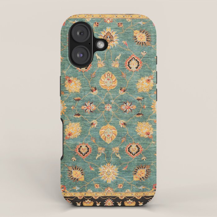 Oushak  Antique Gold Teal Turkish Rug Print iPhone Case Gallery Image 1