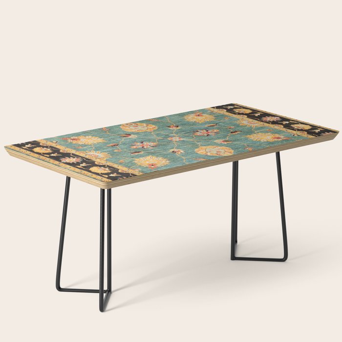 Oushak  Antique Gold Teal Turkish Rug Print Coffee Table Gallery Image 1