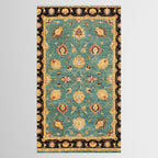 Oushak  Antique Gold Teal Turkish Rug Print Tablecloth Gallery Image 2