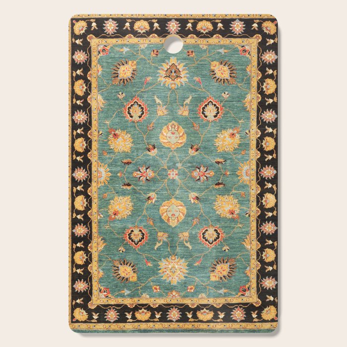 Oushak  Antique Gold Teal Turkish Rug Print Cutting Board Gallery Image 1