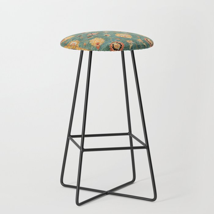 Oushak  Antique Gold Teal Turkish Rug Print Stool Gallery Image 1