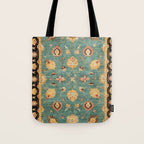Oushak  Antique Gold Teal Turkish Rug Print Tote Bag Gallery Image 1