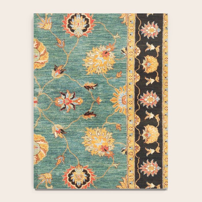 Oushak  Antique Gold Teal Turkish Rug Print Notebook Gallery Image 4