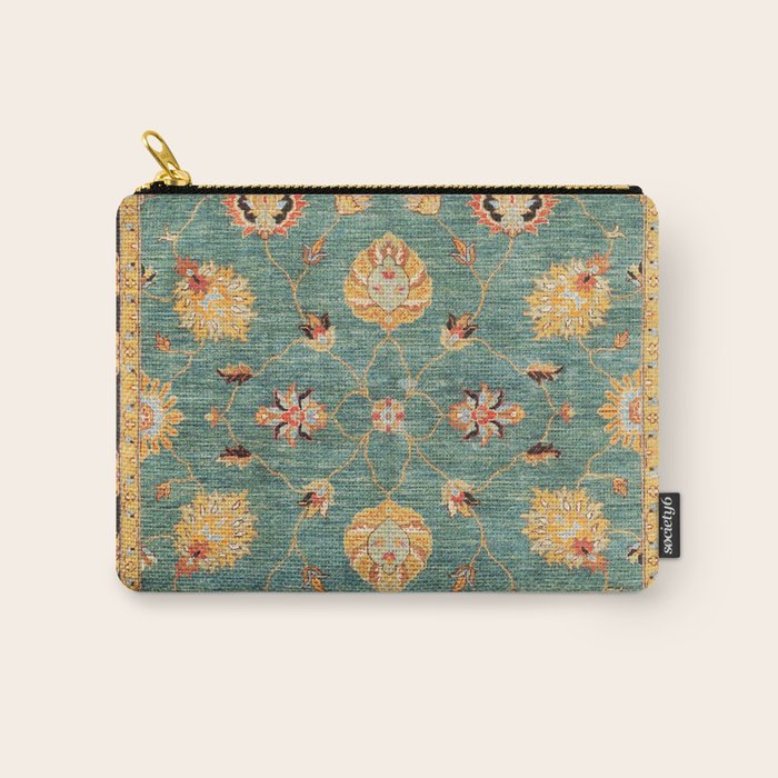 Oushak  Antique Gold Teal Turkish Rug Print Carry All Pouch Gallery Image 1