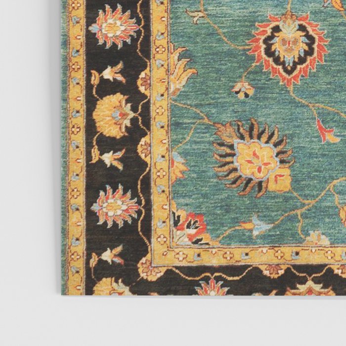 Oushak  Antique Gold Teal Turkish Rug Print Poster Gallery Image 3