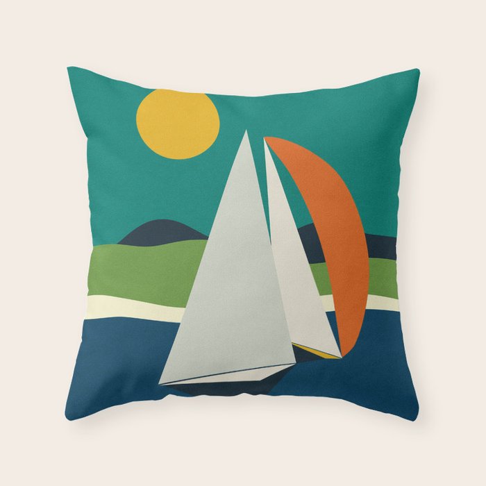 mid century sails Throw Pillow Gallery Image 6