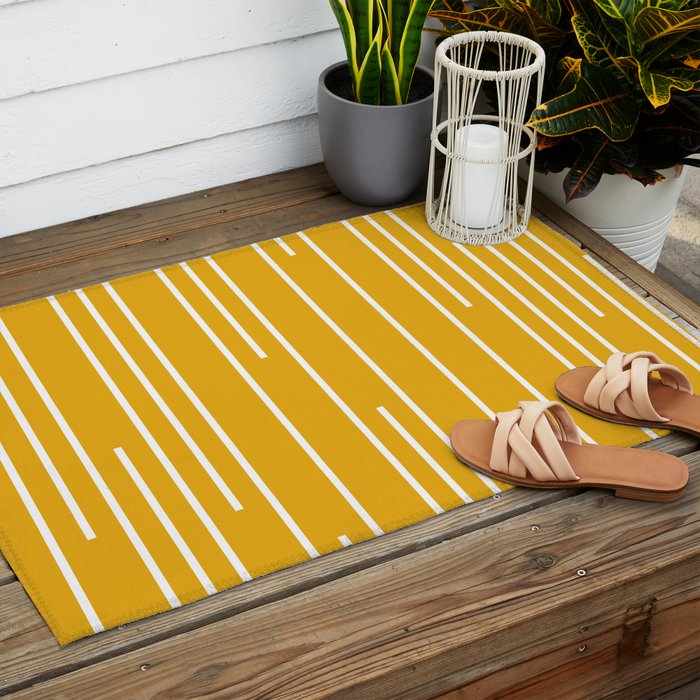 Minimal, Geometric Stripes Pattern in Yellow Outdoor Rug Gallery Image 2