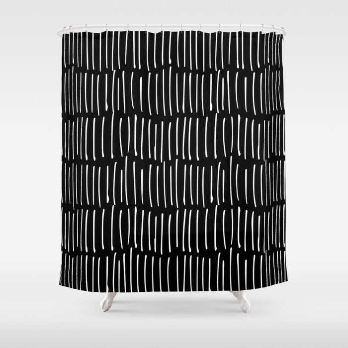 Black and White Minimal Stripe Shower Curtain Gallery Image 1