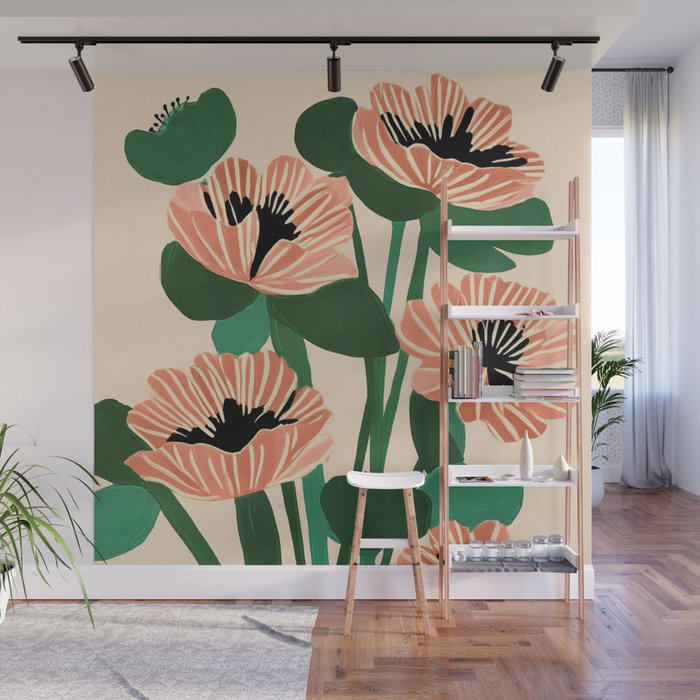 Modern Wild Poppies Wall Mural Gallery Image 1
