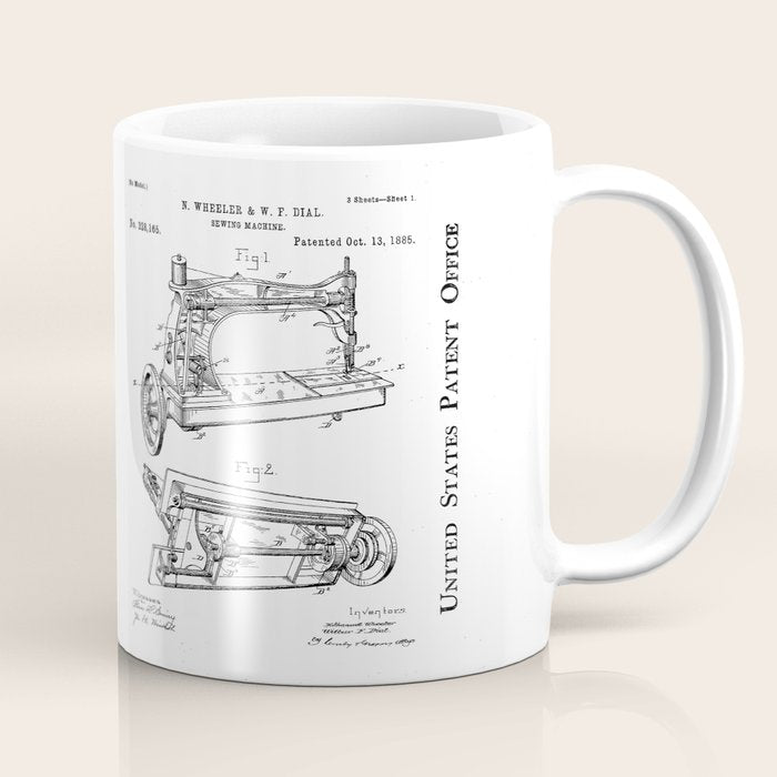 Sewing Machine Patent - Seamstress Craft Sewing Room Art - Blueprint Coffee Mug Gallery Image 1