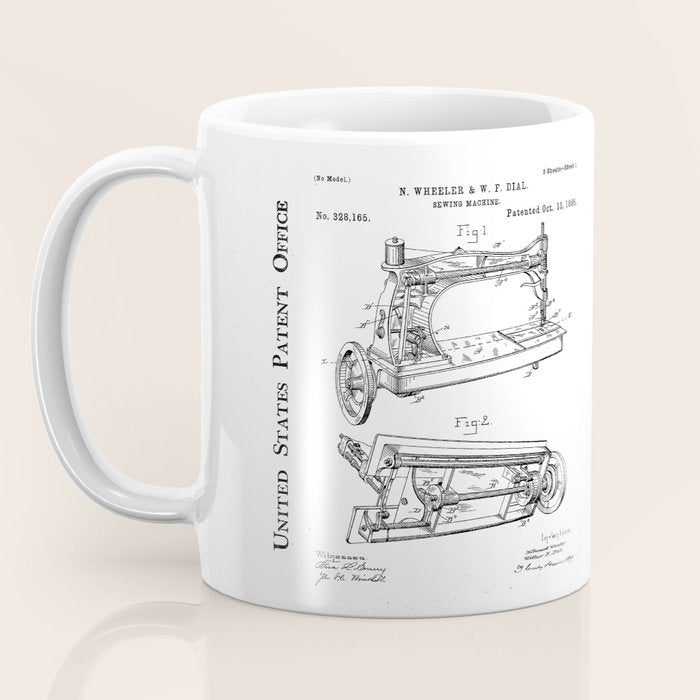 Sewing Machine Patent - Seamstress Craft Sewing Room Art - Blueprint Coffee Mug Gallery Image 3