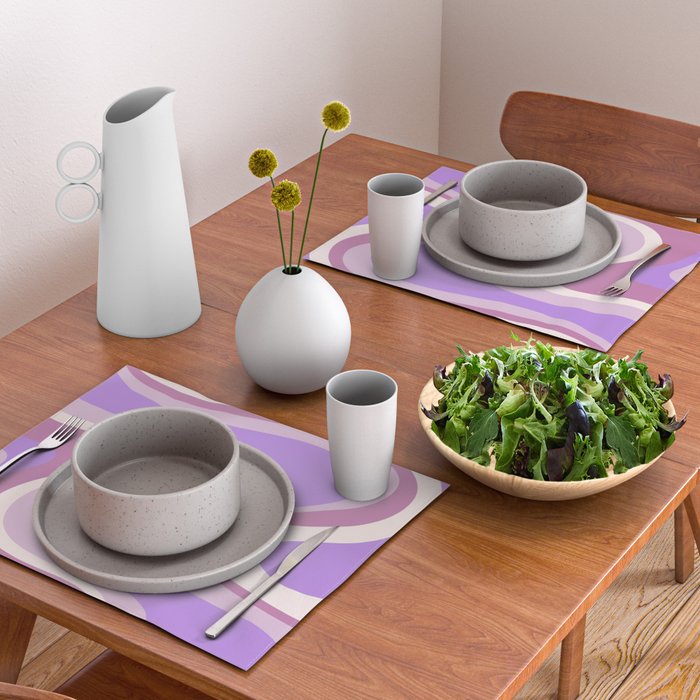 Retro Dream Abstract Liquid Swirl Pattern in Light Purple Placemat Gallery Image 2