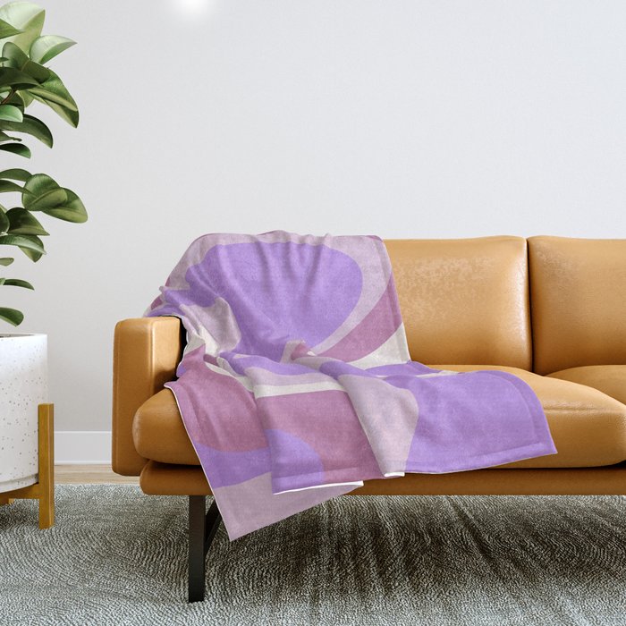 Retro Dream Abstract Liquid Swirl Pattern in Light Purple Throw Blanket Gallery Image 1