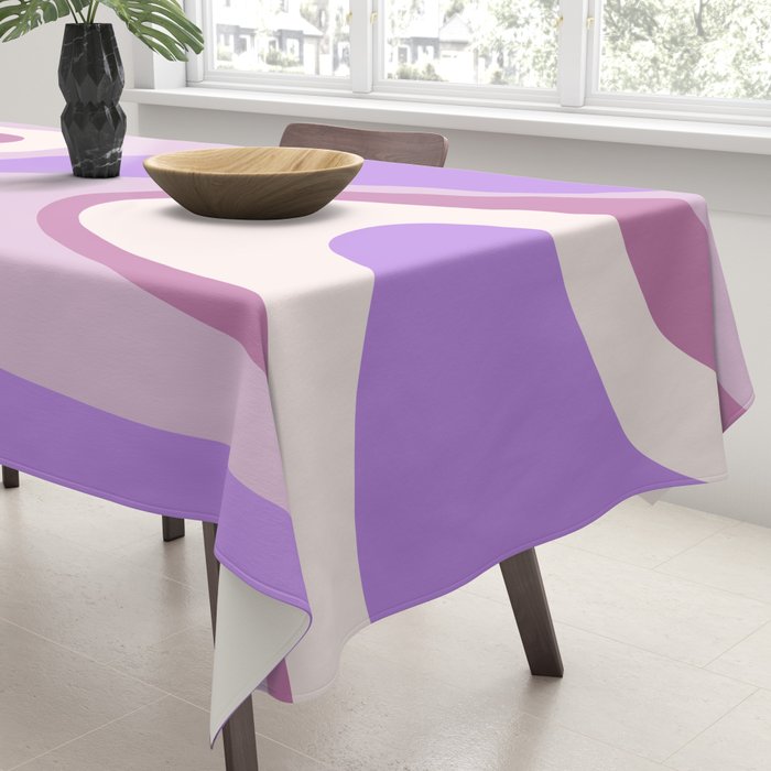 Retro Dream Abstract Liquid Swirl Pattern in Light Purple Tablecloth Gallery Image 3