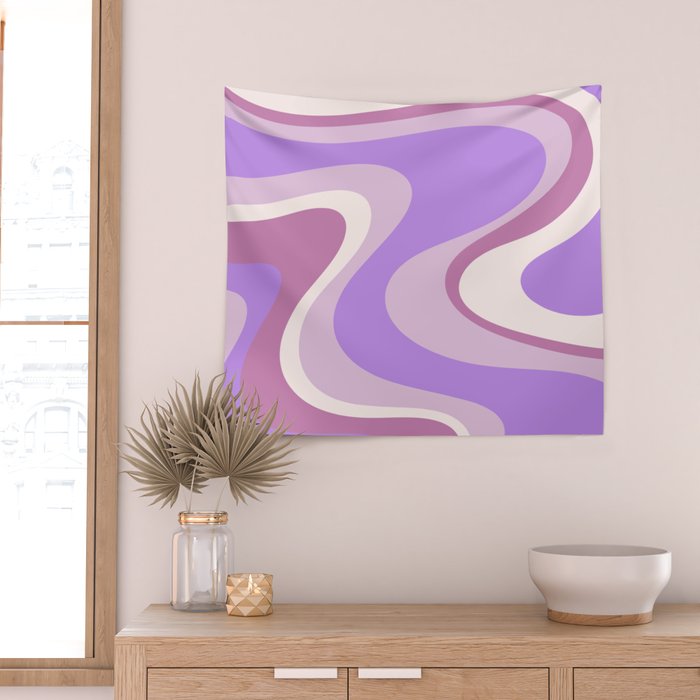 Retro Dream Abstract Liquid Swirl Pattern in Light Purple Wall Tapestry Gallery Image 2