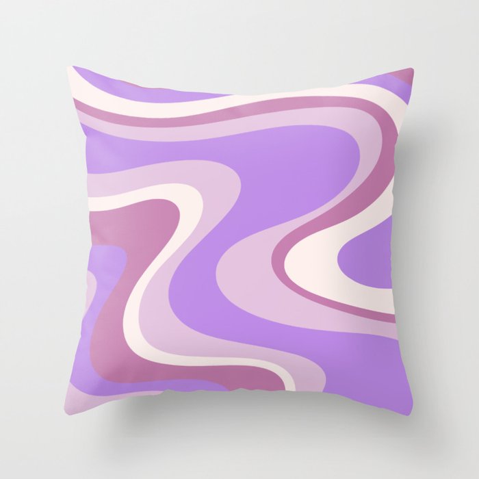 Retro Dream Abstract Liquid Swirl Pattern in Light Purple Throw Pillow Gallery Image 6