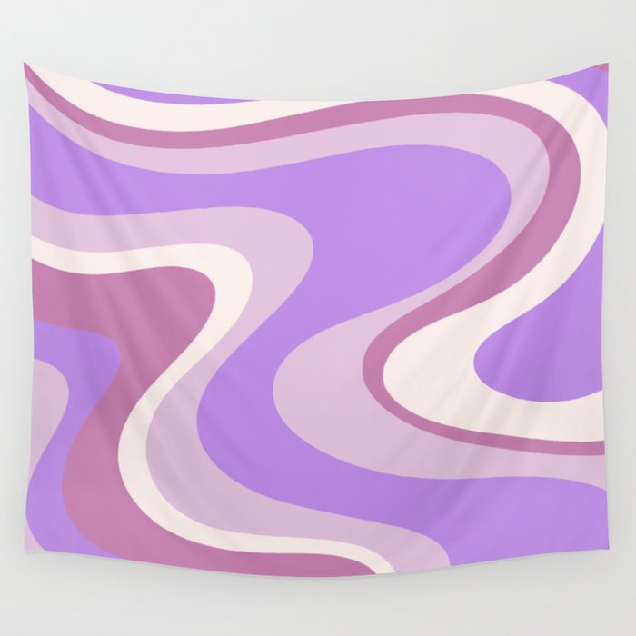Retro Dream Abstract Liquid Swirl Pattern in Light Purple Wall Tapestry Gallery Image 1