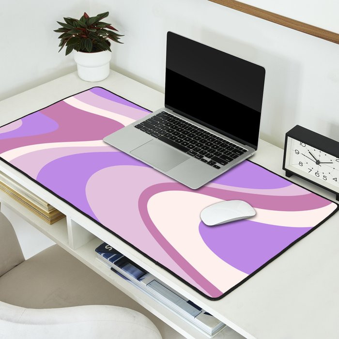 Retro Dream Abstract Liquid Swirl Pattern in Light Purple Desk Mat Gallery Image 2