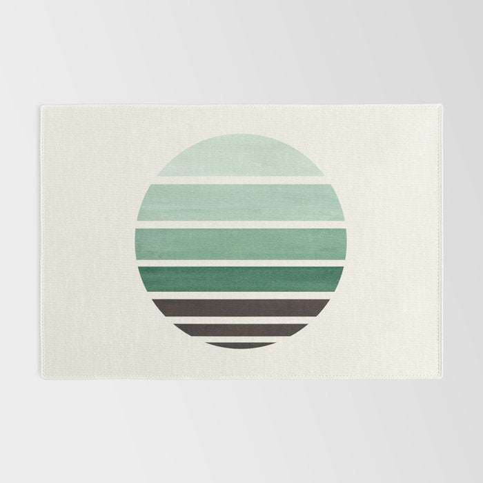 Deep Green Mid Century Modern Minimalist Circle Round Photo Staggered Sunset Geometric Stripe Design Rug Gallery Image 2