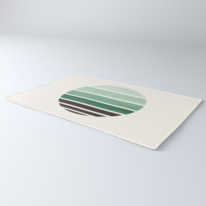 Deep Green Mid Century Modern Minimalist Circle Round Photo Staggered Sunset Geometric Stripe Design Rug Gallery Image 3