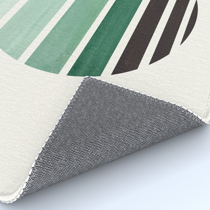 Deep Green Mid Century Modern Minimalist Circle Round Photo Staggered Sunset Geometric Stripe Design Rug Gallery Image 4