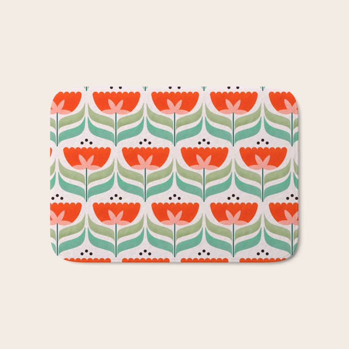 Retro Tulips Pattern Bath Mat Gallery Image 1