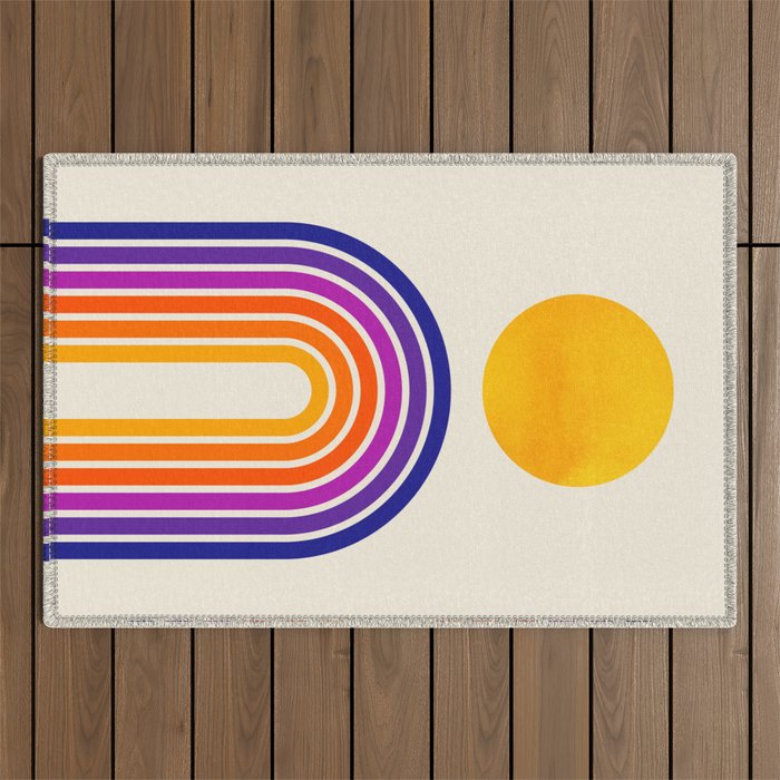 Rainbow Sun: Retro 80s Edition Outdoor Rug Gallery Image 1