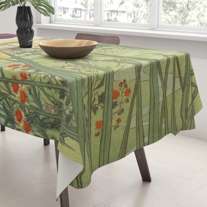 Hankjin Views - Nature Ukiyo Landscape in Green, Purple, Yellow & Orange Tablecloth Gallery Image 3