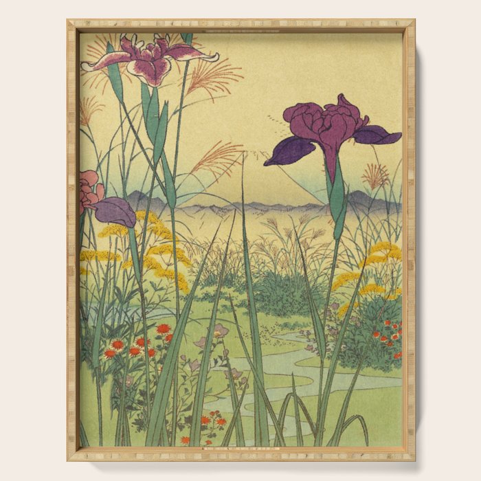 Hankjin Views - Nature Ukiyo Landscape in Green, Purple, Yellow & Orange Serving Tray Gallery Image 1