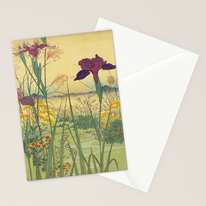 Hankjin Views - Nature Ukiyo Landscape in Green, Purple, Yellow & Orange Stationery Card Gallery Image 2