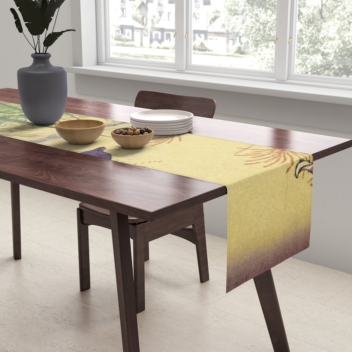 Hankjin Views - Nature Ukiyo Landscape in Green, Purple, Yellow & Orange Table Runner Gallery Image 2