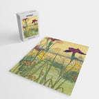Hankjin Views - Nature Ukiyo Landscape in Green, Purple, Yellow & Orange Jigsaw Puzzle Gallery Image 2
