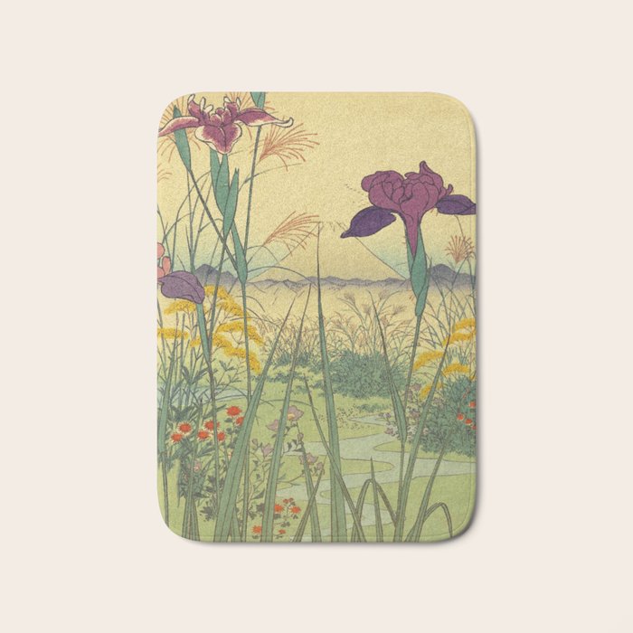 Hankjin Views - Nature Ukiyo Landscape in Green, Purple, Yellow & Orange Bath Mat Gallery Image 1