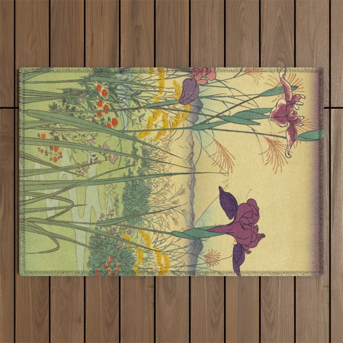 Hankjin Views - Nature Ukiyo Landscape in Green, Purple, Yellow & Orange Outdoor Rug Gallery Image 1
