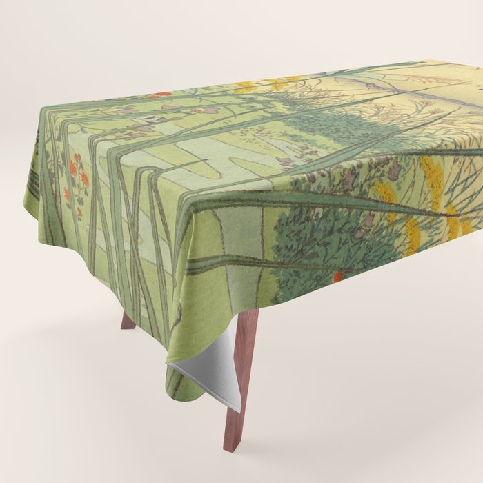 Hankjin Views - Nature Ukiyo Landscape in Green, Purple, Yellow & Orange Tablecloth Gallery Image 1
