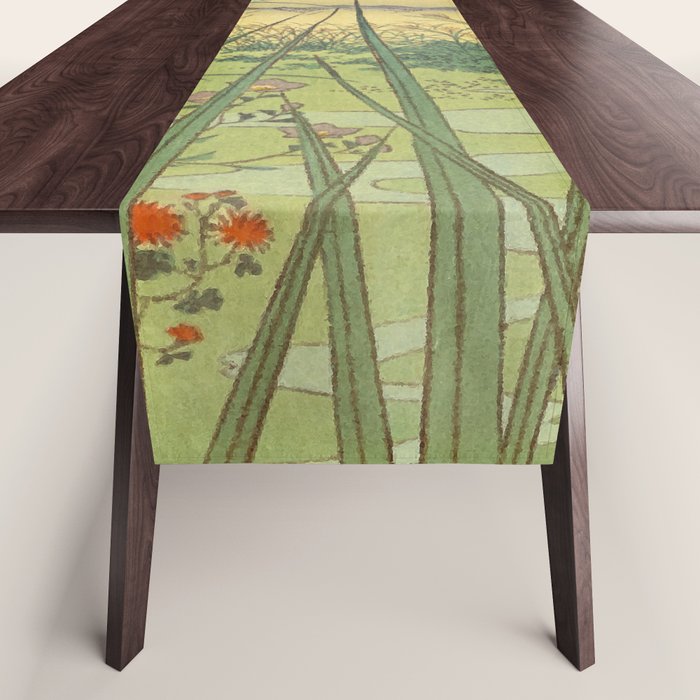 Hankjin Views - Nature Ukiyo Landscape in Green, Purple, Yellow & Orange Table Runner Gallery Image 1
