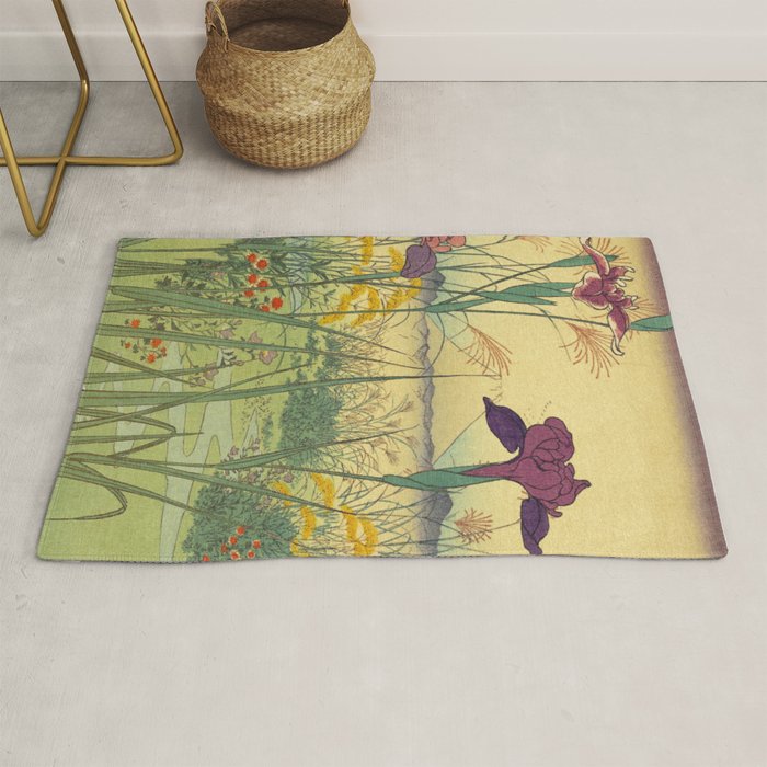 Hankjin Views - Nature Ukiyo Landscape in Green, Purple, Yellow & Orange Rug Gallery Image 1