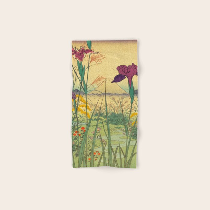 Hankjin Views - Nature Ukiyo Landscape in Green, Purple, Yellow & Orange Bath Towel Gallery Image 1