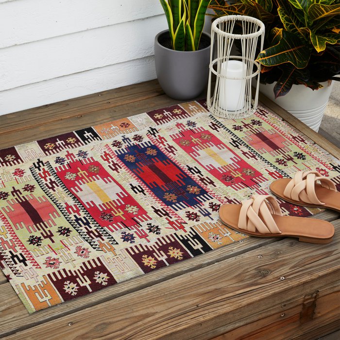 Aleppo North Syrian Silk Kilim Print Outdoor Rug Gallery Image 2