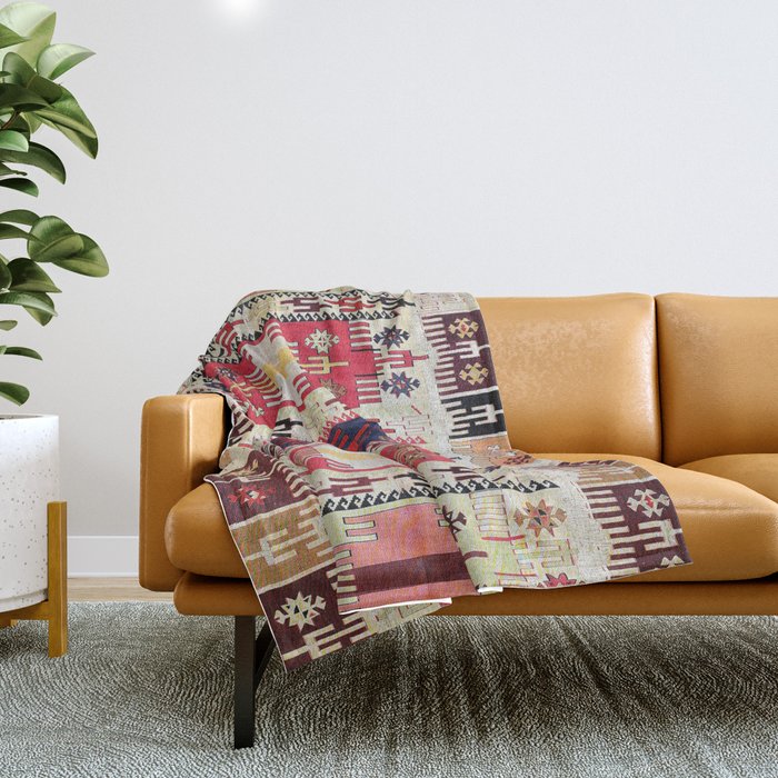 Aleppo North Syrian Silk Kilim Print Throw Blanket Gallery Image 1
