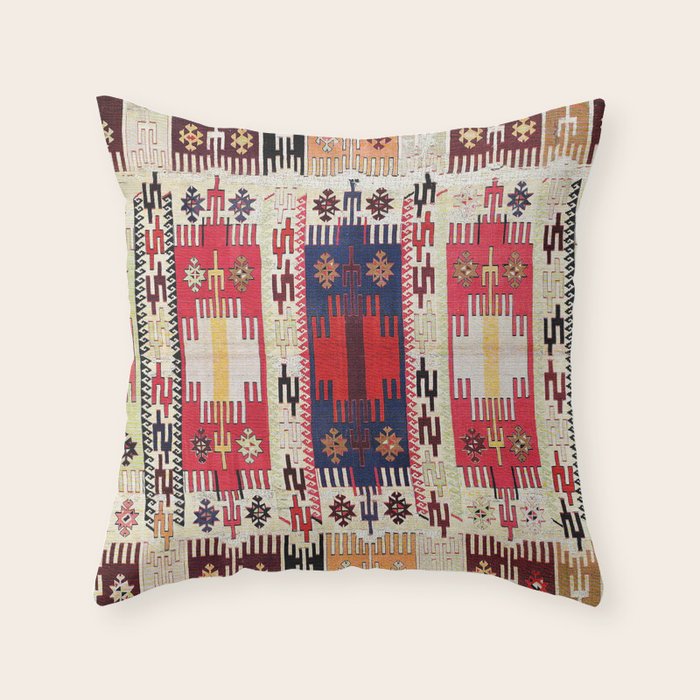 Aleppo North Syrian Silk Kilim Print Throw Pillow Gallery Image 6