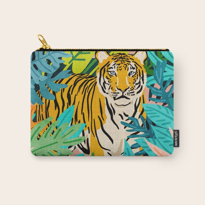 Only 3890 Tigers Left, Wildlife Vibrant Tiger Painting, Jungle Nature Colorful Illustration Carry All Pouch Gallery Image 1