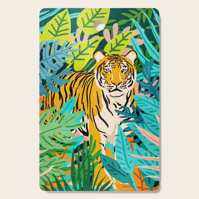 Only 3890 Tigers Left, Wildlife Vibrant Tiger Painting, Jungle Nature Colorful Illustration Cutting Board Gallery Image 1