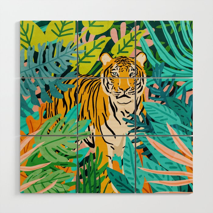 Only 3890 Tigers Left, Wildlife Vibrant Tiger Painting, Jungle Nature Colorful Illustration Wood Wall Art Gallery Image 1