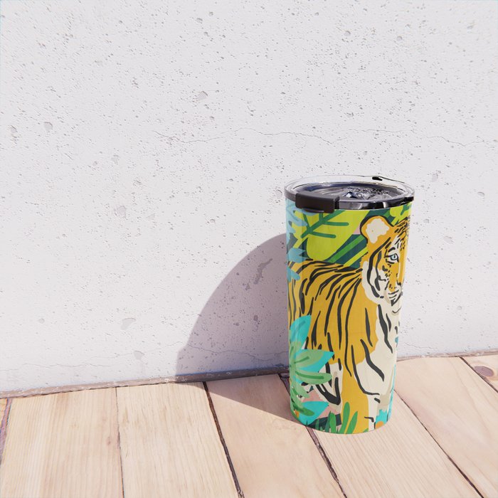 Only 3890 Tigers Left, Wildlife Vibrant Tiger Painting, Jungle Nature Colorful Illustration Travel Mug Gallery Image 4