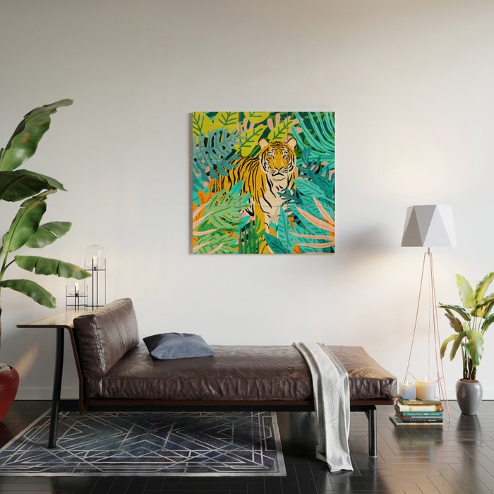 Only 3890 Tigers Left, Wildlife Vibrant Tiger Painting, Jungle Nature Colorful Illustration Wood Wall Art Gallery Image 2