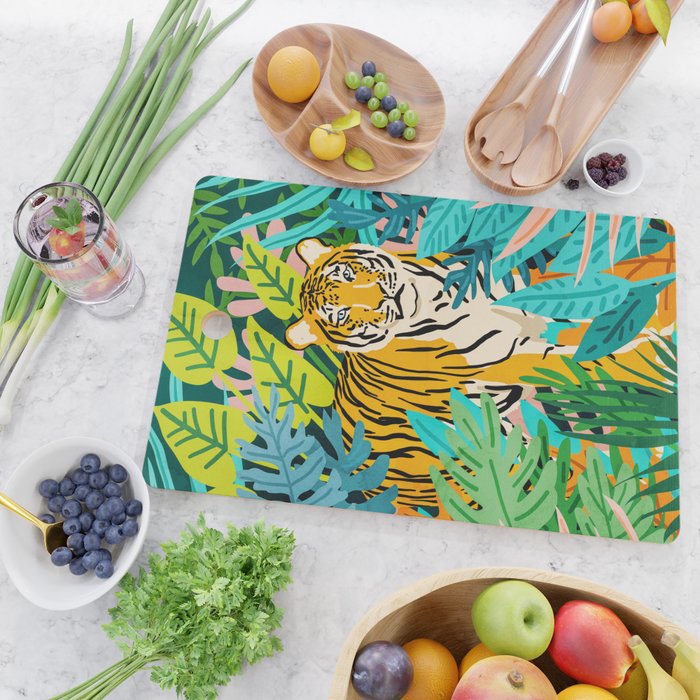 Only 3890 Tigers Left, Wildlife Vibrant Tiger Painting, Jungle Nature Colorful Illustration Cutting Board Gallery Image 2