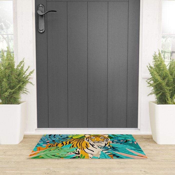 Only 3890 Tigers Left, Wildlife Vibrant Tiger Painting, Jungle Nature Colorful Illustration Welcome Mat Gallery Image 3