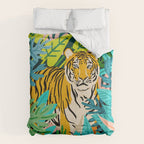 Only 3890 Tigers Left, Wildlife Vibrant Tiger Painting, Jungle Nature Colorful Illustration Comforter Gallery Image 6